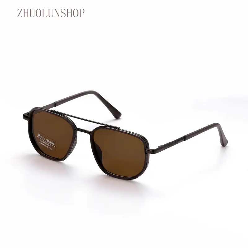 Men's Retro Double Bridge Square Polarized Metal Sunglasses - Vintage Aviator Style Brown Lens Outdoor Driving Shades, Men's Accessories
