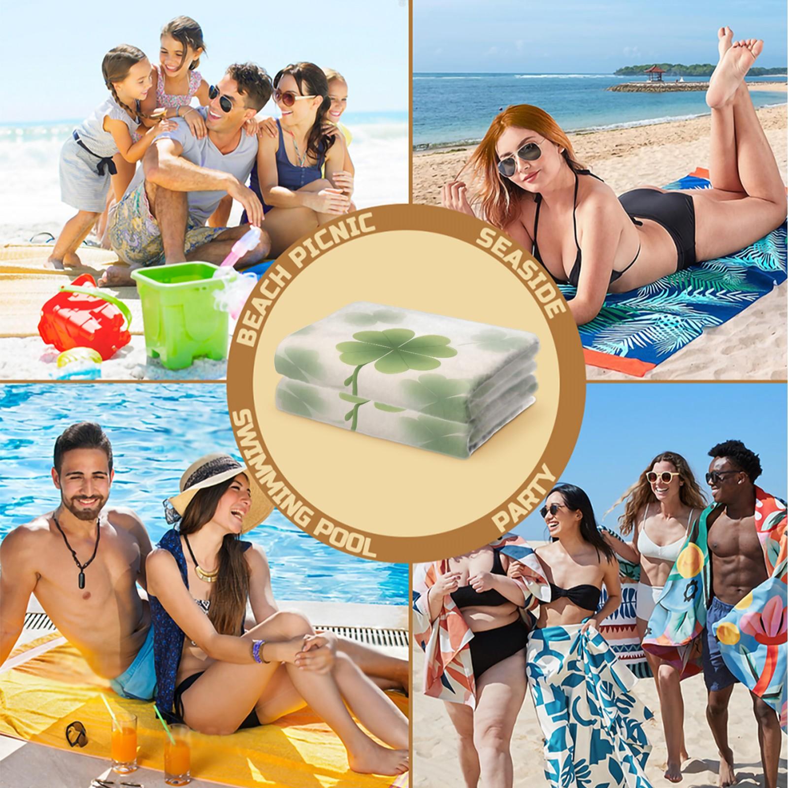 1Pcs Four-Leaf Clover Print Beach Towel, Multiple Styles, Quick Dry Absorbent Microfiber, Lightweight And Sand-Resistant, Suitable For Pool And Beach, Suitable For All People, Ideal Gift Choice