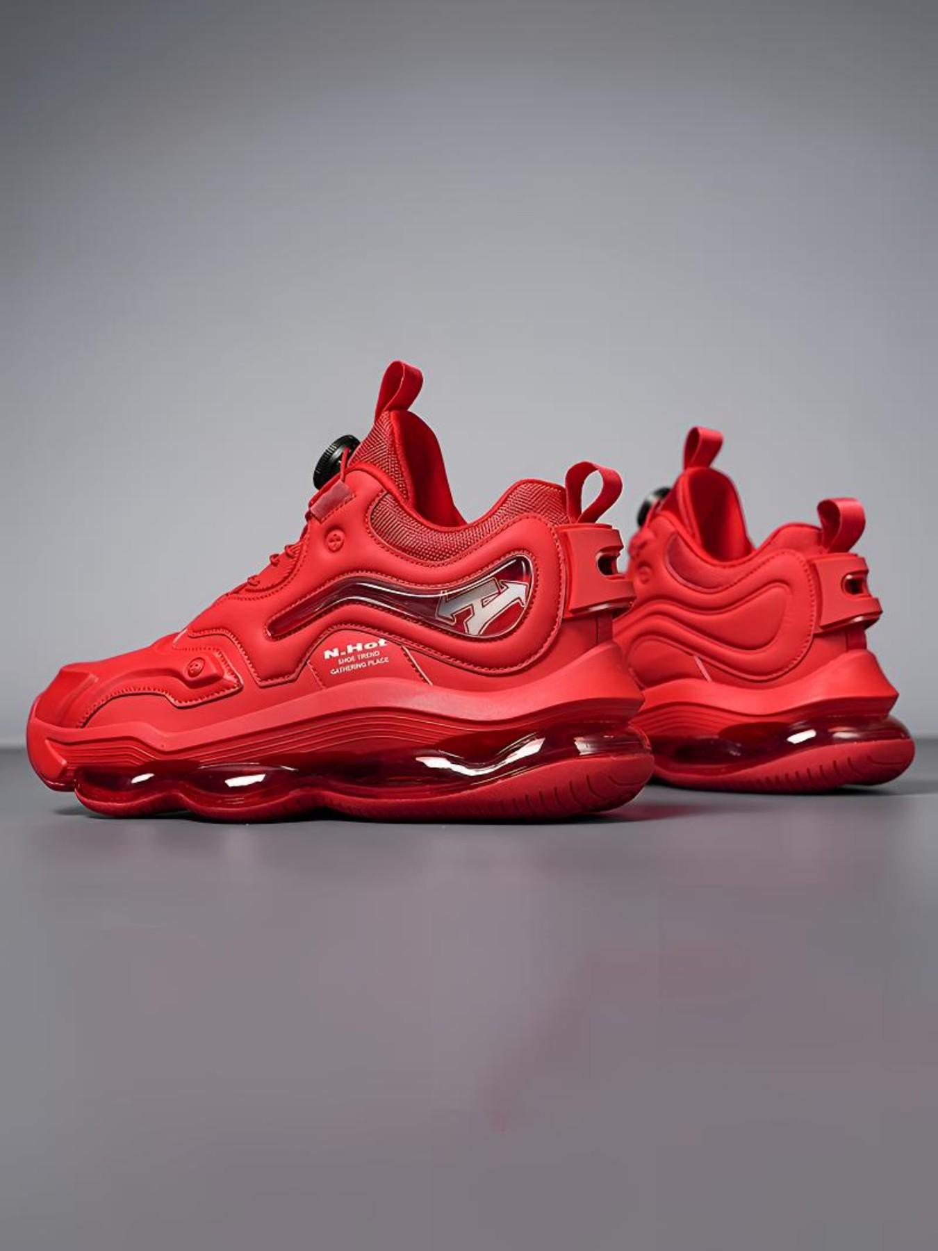 Men's Casual Sport Shoes, High-Quality High-Top Air Cushion Basketball Shoes, Rotating Button No Laces, Trendy Large Size Outdoor Student Sports Shoes