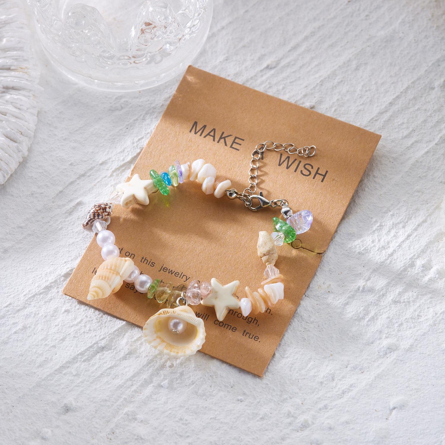 Summer Beach Inspired Handmade Shell Bracelet with Seashell Sea Star Beads for Women Stylish Ocean Themed Jewelry Lightweight Comfortable Adjustable Fit Trendy Vacation Accessory