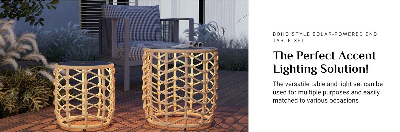 GRAND PATIO Wave Outdoor Nesting Tables Built-in Solar Lights Set of 2, Weather-Resistant Wicker, Boho Style for Patio and Porch, Natural Round Design Furniture Aesthetic GRAND PATIO Wave Outdoor Nesting Tables Built-in Solar Lights Set of 2, Weather-Resistant Wicker, Boho Style for Patio and Porch, Natural Round Design Furniture Aesthetic