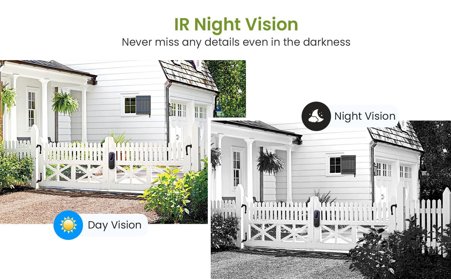 Wireless Video Doorbell Camera, Smart Security Doorbell Camera, 1080P, AI Human Detection , Night Vision, Instant Alert, Two Way Audio, 2.4G WiFi Only, Simple Installation and Rechargeable Battery, Cloud Storage, WiFi Camera