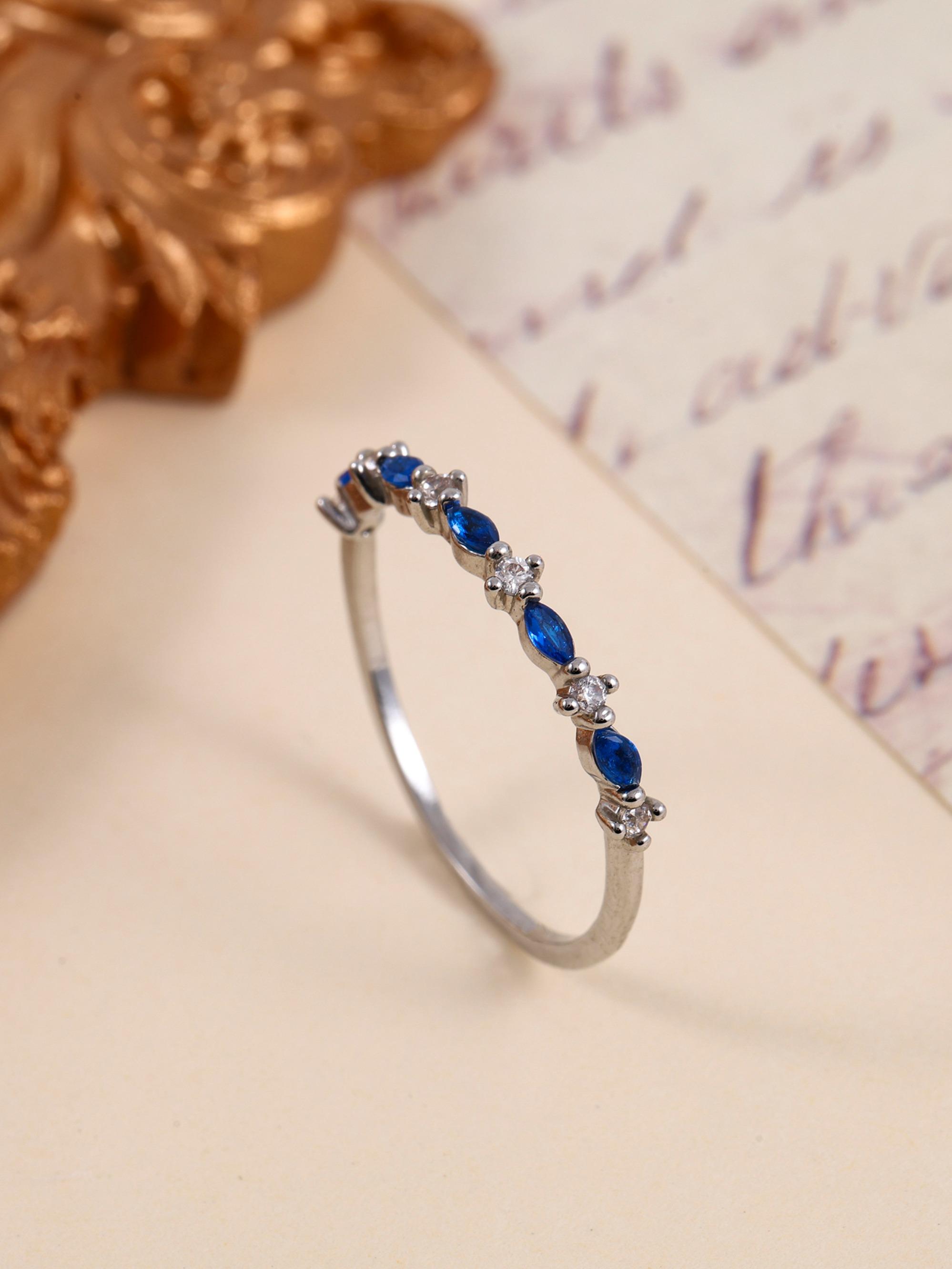 Elegant Blue Sapphire Zircon Ring for Women, Fine Band Stackable Index Finger Ring, Versatile Commuter Jewelry, Perfect Gift for Best Friend