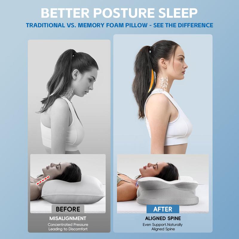 Cervical spine pillow for pain relief-Cervical spine pillow for side back stomach sleeper, ergonomic orthopedic support pillow, memory foam for sleeping, cooling pillowcase, gray, Black Friday Halloween gift Christmas New Year gift
