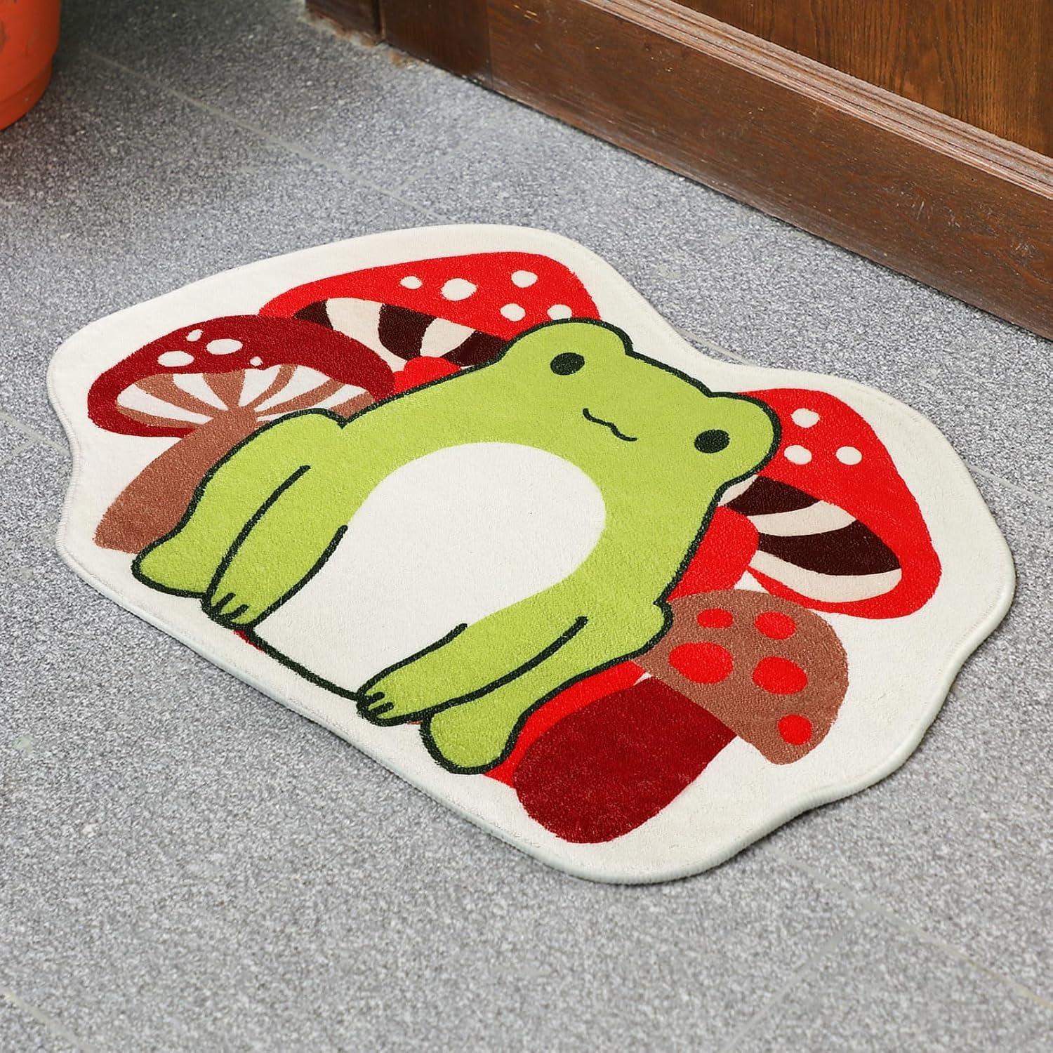 Creative Frog Mushroom Pattern Carpet, Soft Comfortable Bedroom Rug, Trendy Living Room Decor, Easy to Clean Home Decoration