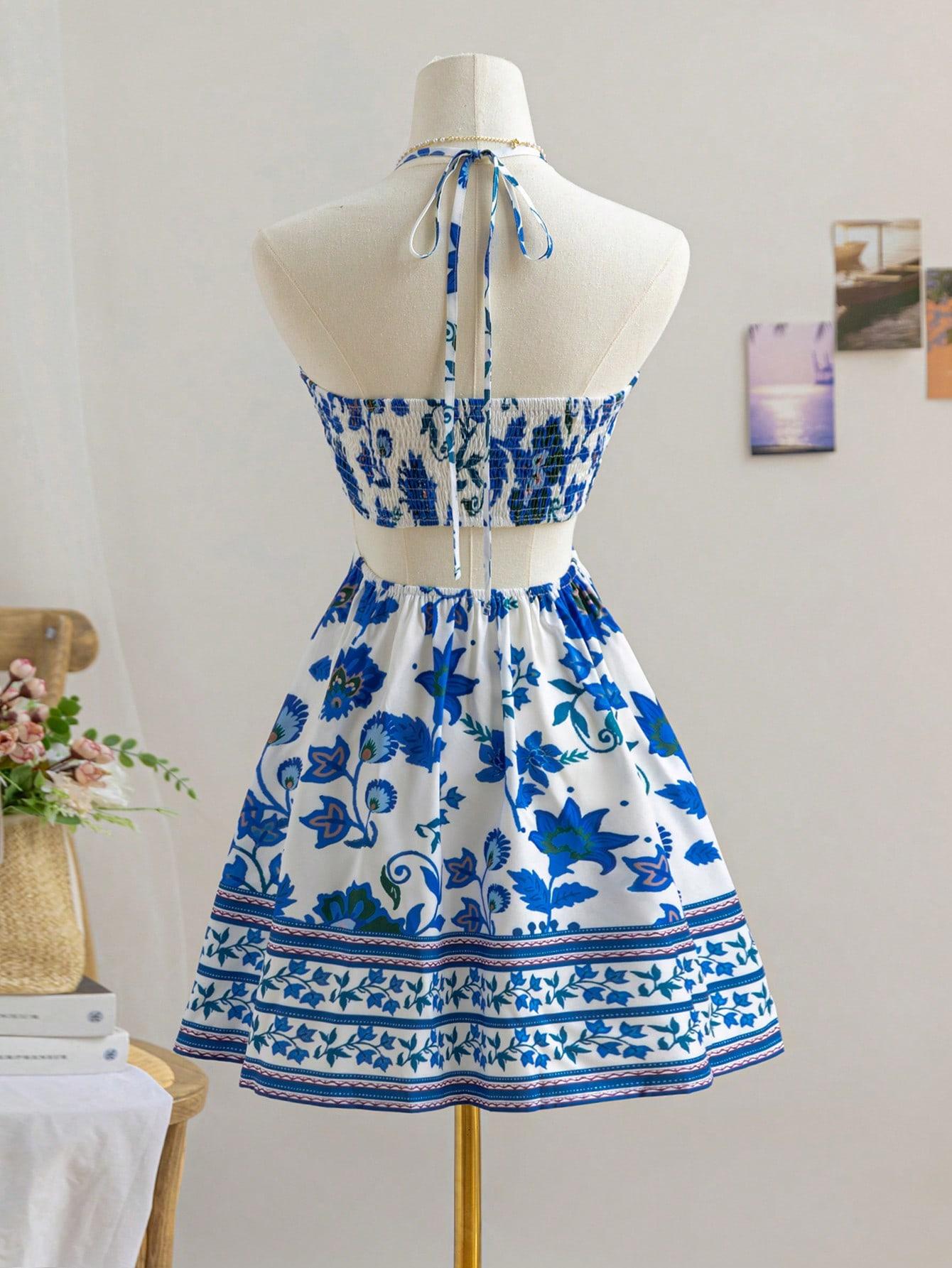 Spring Floral Halter Flowy A Line Dress Cut Out Smocked High Waisted Short Vacation Dress Sundresses Spring Floral Halter Flowy A Line Dress Cut Out Smocked High Waisted Short Vacation Dress Sundresses
