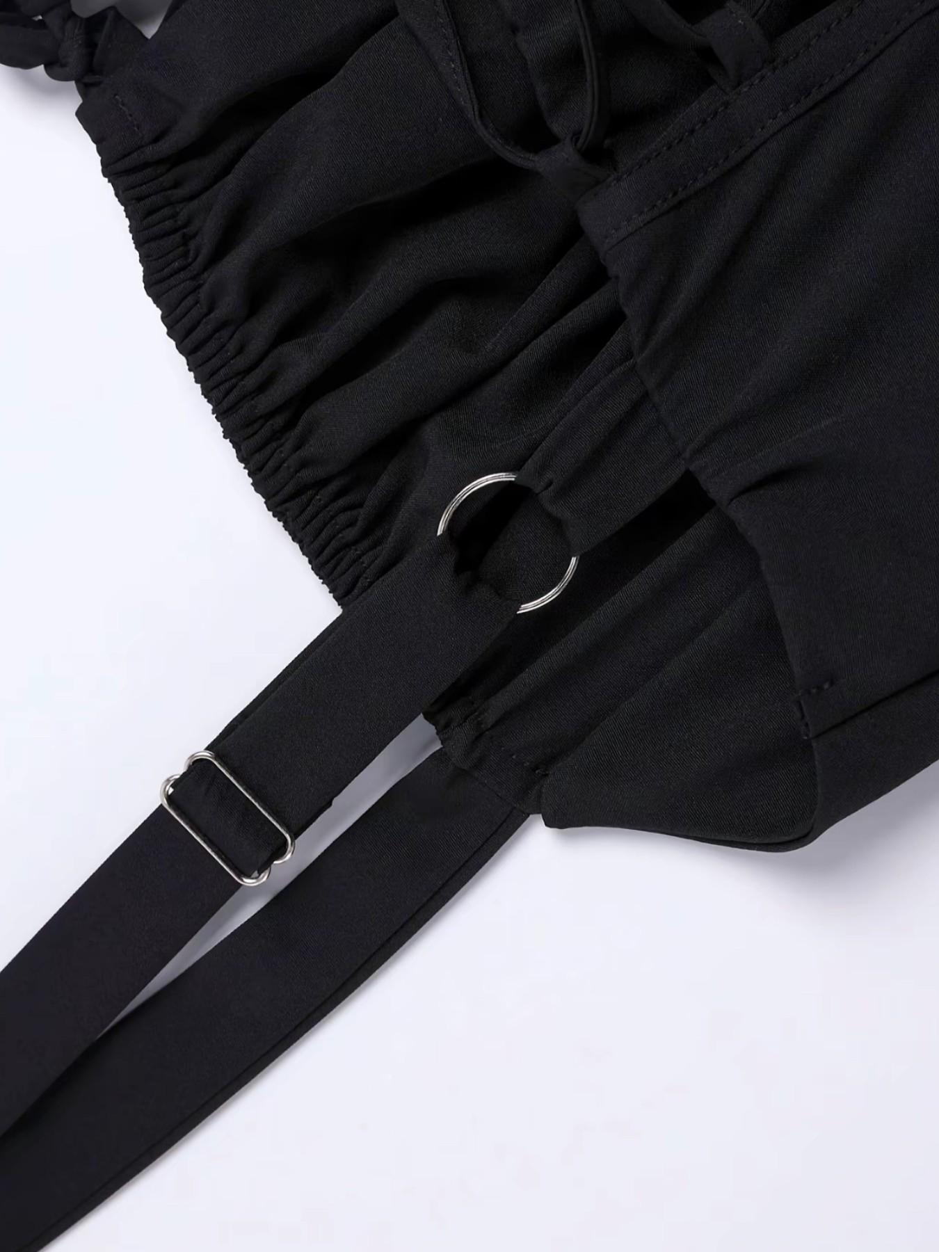 Parthea Women's Plain Ruched Boning Corset Milkmaid Dress, Lace Up Dress, Party Dress, Split Thigh Dress, Tie Front Dress, Elegant Square Neck Midi Dress, Dresses for Women, Frenchy Style Non Bodycon Dress Christmas, Formal Dresses, Adjustable