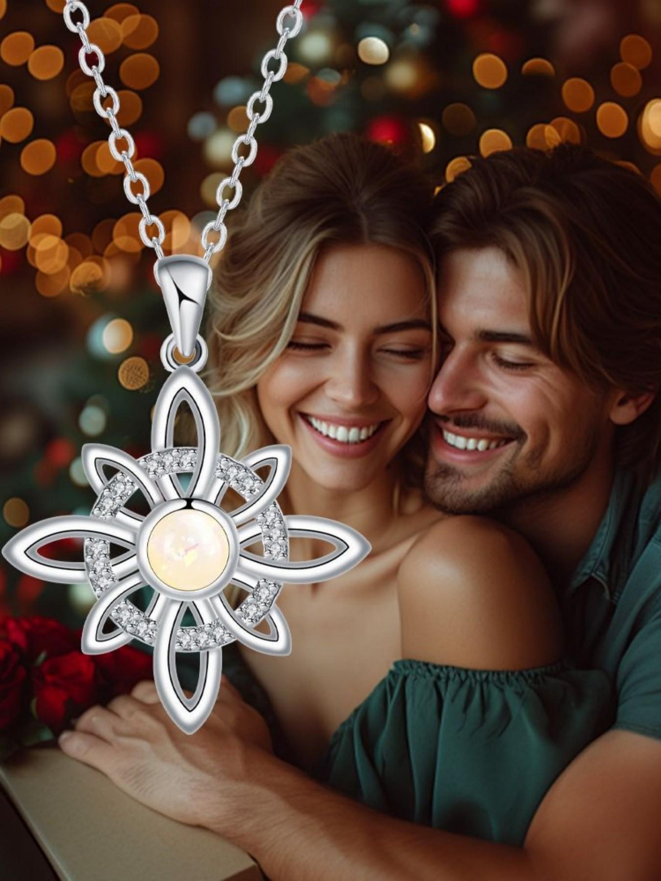 Iridescent Floral Glow · Silver Sequence Simple Celtic opal & diamond necklace.Includes a greeting card for daughter.Ideal birthday and mysterious festival gift for your daughter.