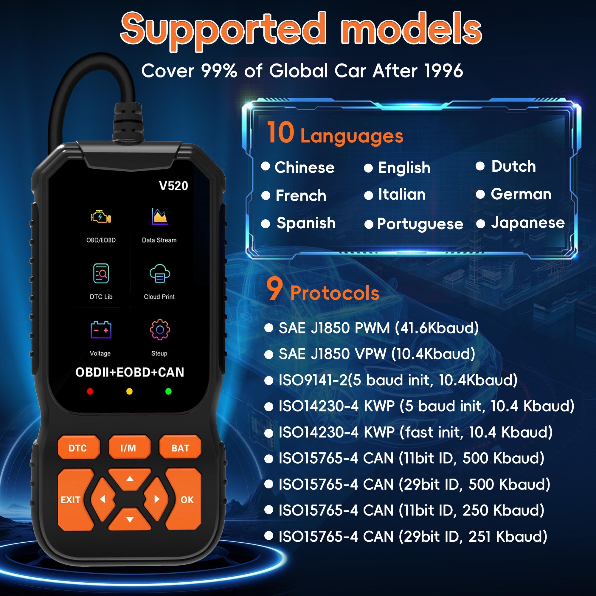 Professional Obd2 Scanner, Obdii Diagnostic Code Reader Tool, Engine Light Check, Read/clear Codes, Voltage Test, Auto Diagnostics for Cars Since 1996, Automotive Scan Tool