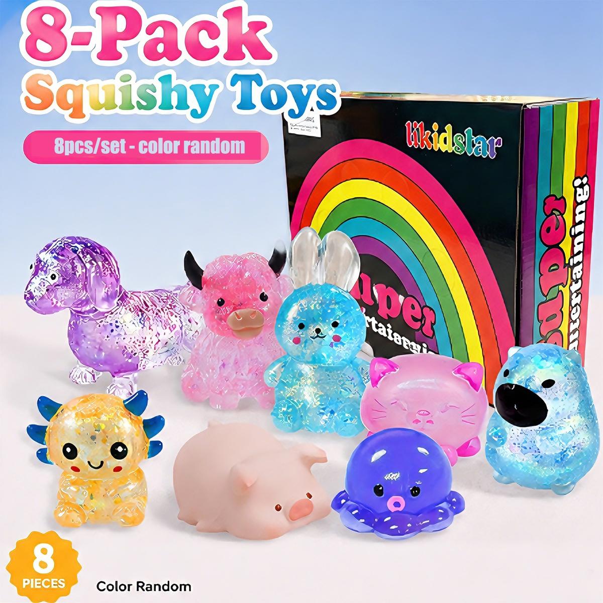 8pcs/set - Novel and exquisite simulation animal and other multi style glitter series pinch music set, stress relieving creative release slow rebound pinch, family school entertainment party gifts