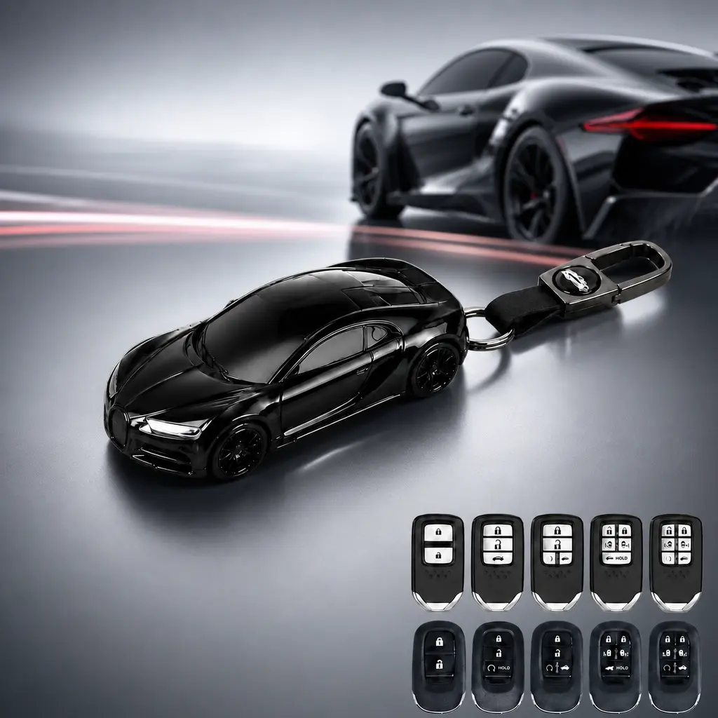 Full Coverage Multi-Button ABS Plastic Car Key Fob Cover for Honda Models - 2-7 Button Accord, Jade, Civic, Crider, Vezel, Pilot, CR-V, HR-V, Sport, SI, EX, Greiz, Spirior, Elysion, Fit, City, Crosstour - Sports Styling Car Interior Accessory Key Case