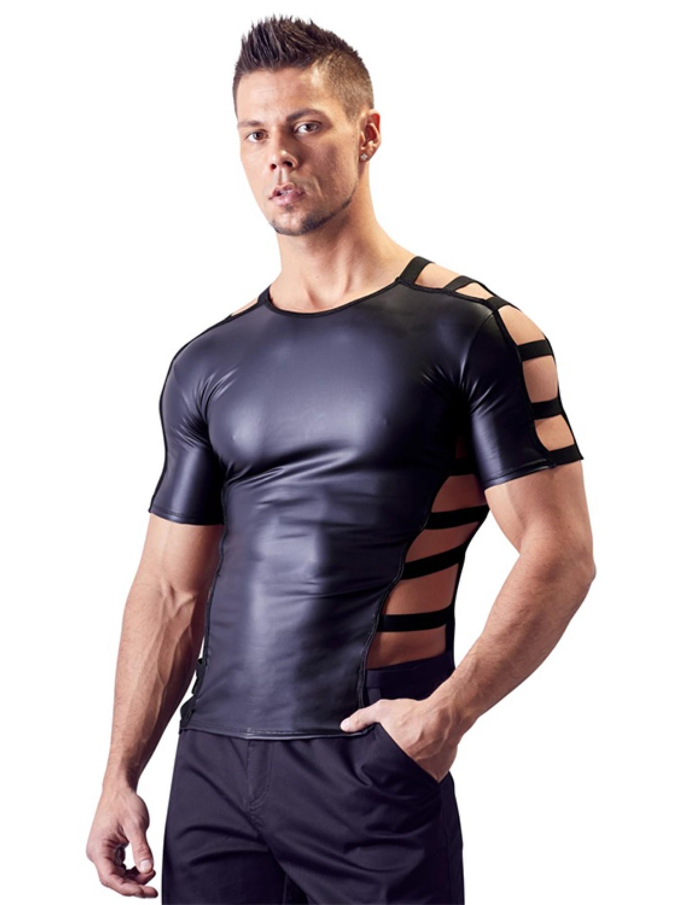 Men's Motorcycle Style Slim Fit Short Sleeve Top, European and American Fashion, Stage Bar Performance Wear, Trendy Men's Clothing