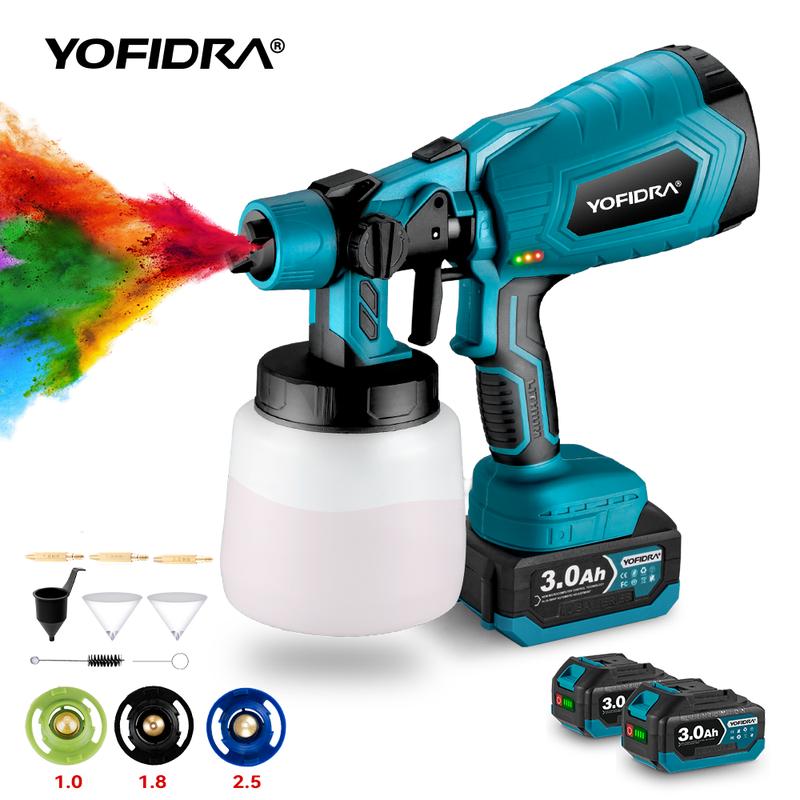 YOFIDRA Cordless Paint Sprayer 1000ml with 21V 2x3.0Ah Batteries for Furniture & House Painting Lightweight Design & Easy Storage tools