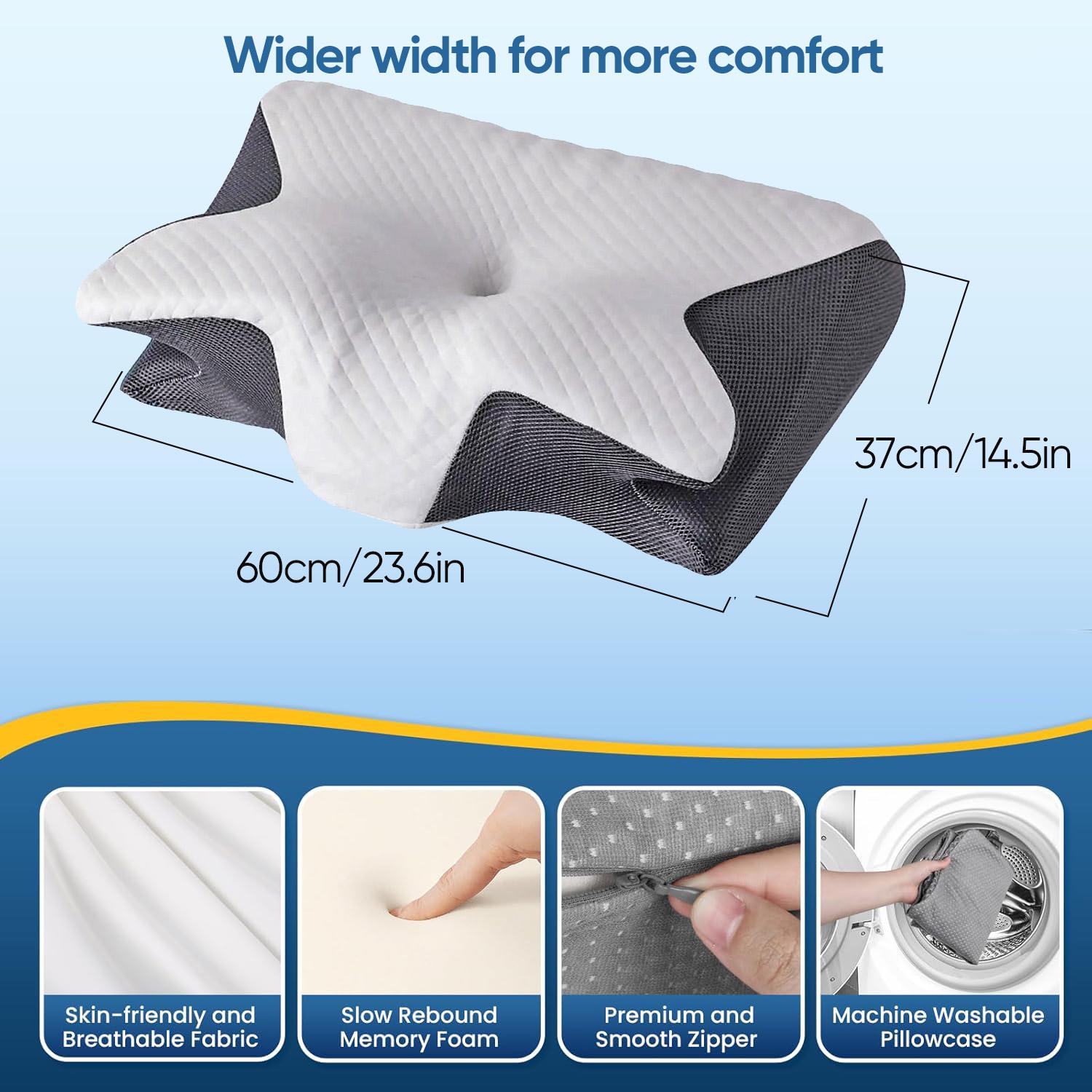 Two-way design with two different heights, ergonomic memory foam pillow for neck and shoulder relaxation, and contoured armrests for side and stomach sleepers. Great Christmas and Mother's Day gift.