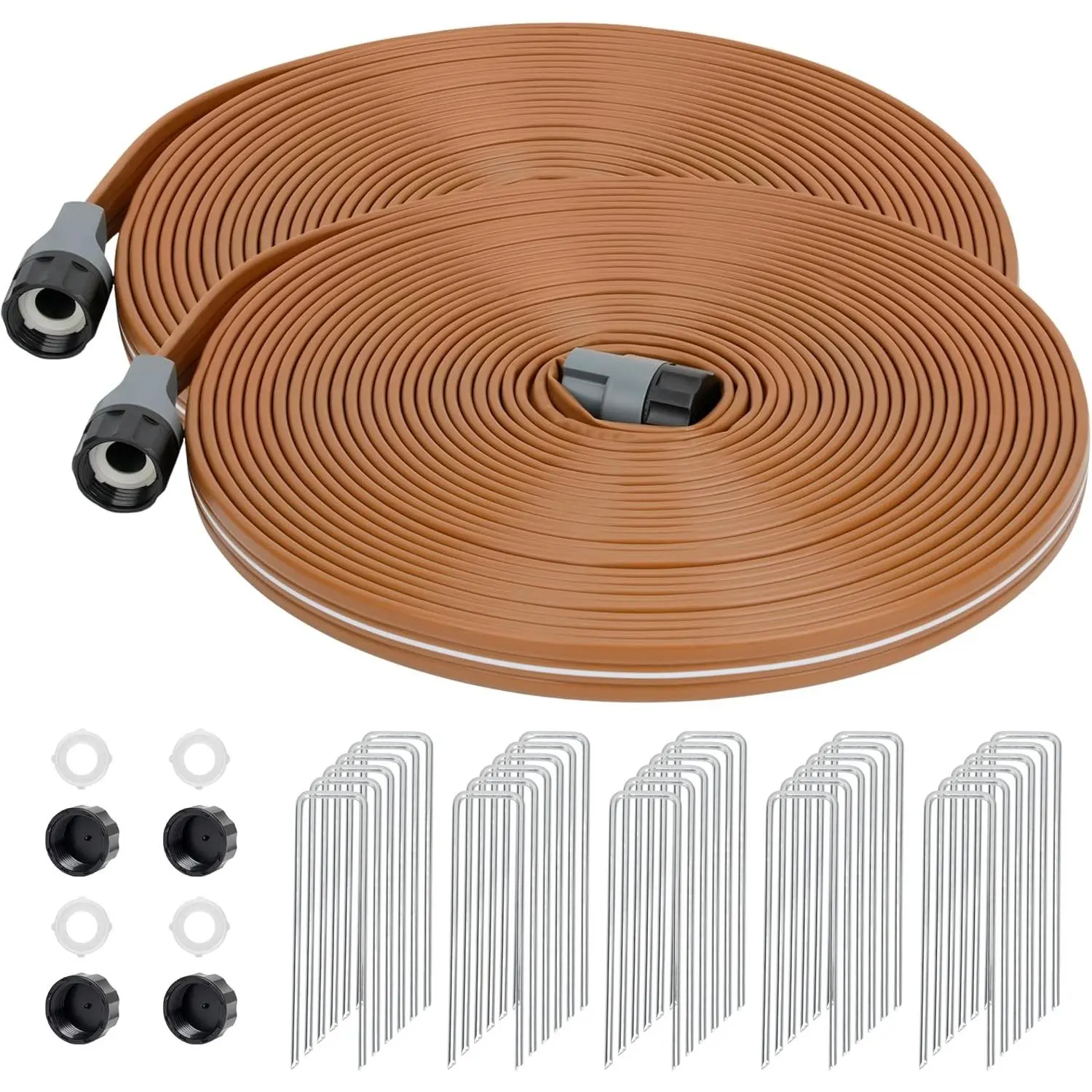 Sprinkler Soaker Hose 100 FT, Watering Hose with Holes, High-Efficiency Water-Saving Sprinklers System for Lawn and Garden with Staples 50FT × 2Pack