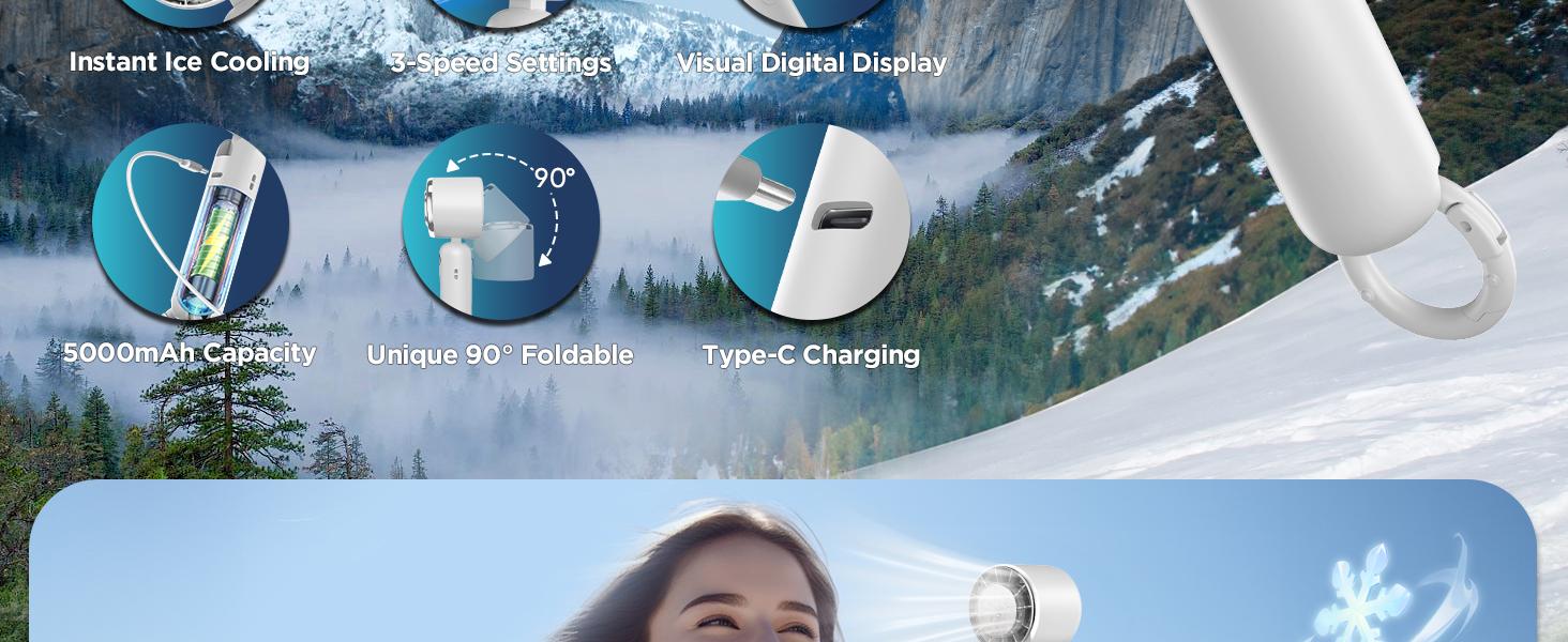 Portable Handheld Turbo Fan, 3 Gear Wind, Battery Operated, Up to 18 Working Hours, 3 IN 1 Hand Fan with Air Turbo Tech Cooling Fan for Outdoor Activities, Travel, Working,fathersdaygifts