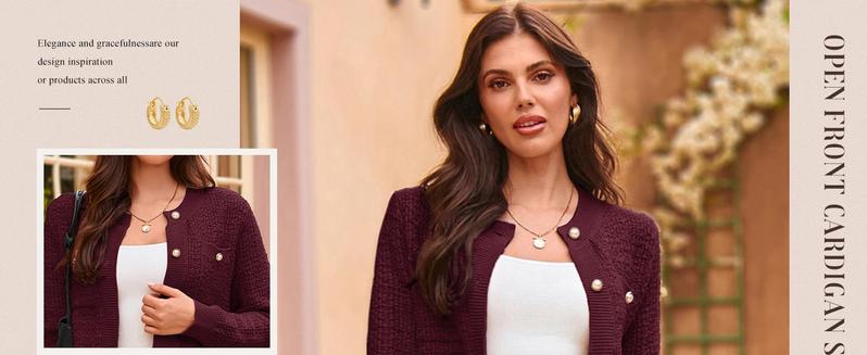 GRACE KARIN Womens Open Front Button Down Long Sleeve Texture Knit Cardigan Sweaters with Pockets