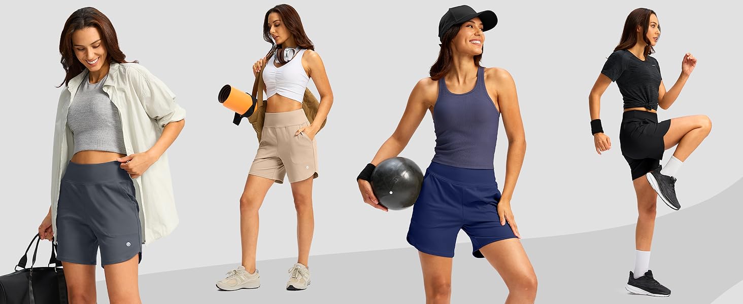 G Gradual Women's Stretchy Athletic Shorts 6" High Waist Quick Dry Breathable Gym Outfits for Women Summer Casual Bermuda Shorts G Gradual Women's Stretchy Athletic Shorts 6" High Waist Quick Dry Breathable Gym Outfits for Women Summer Casual Bermuda Shorts