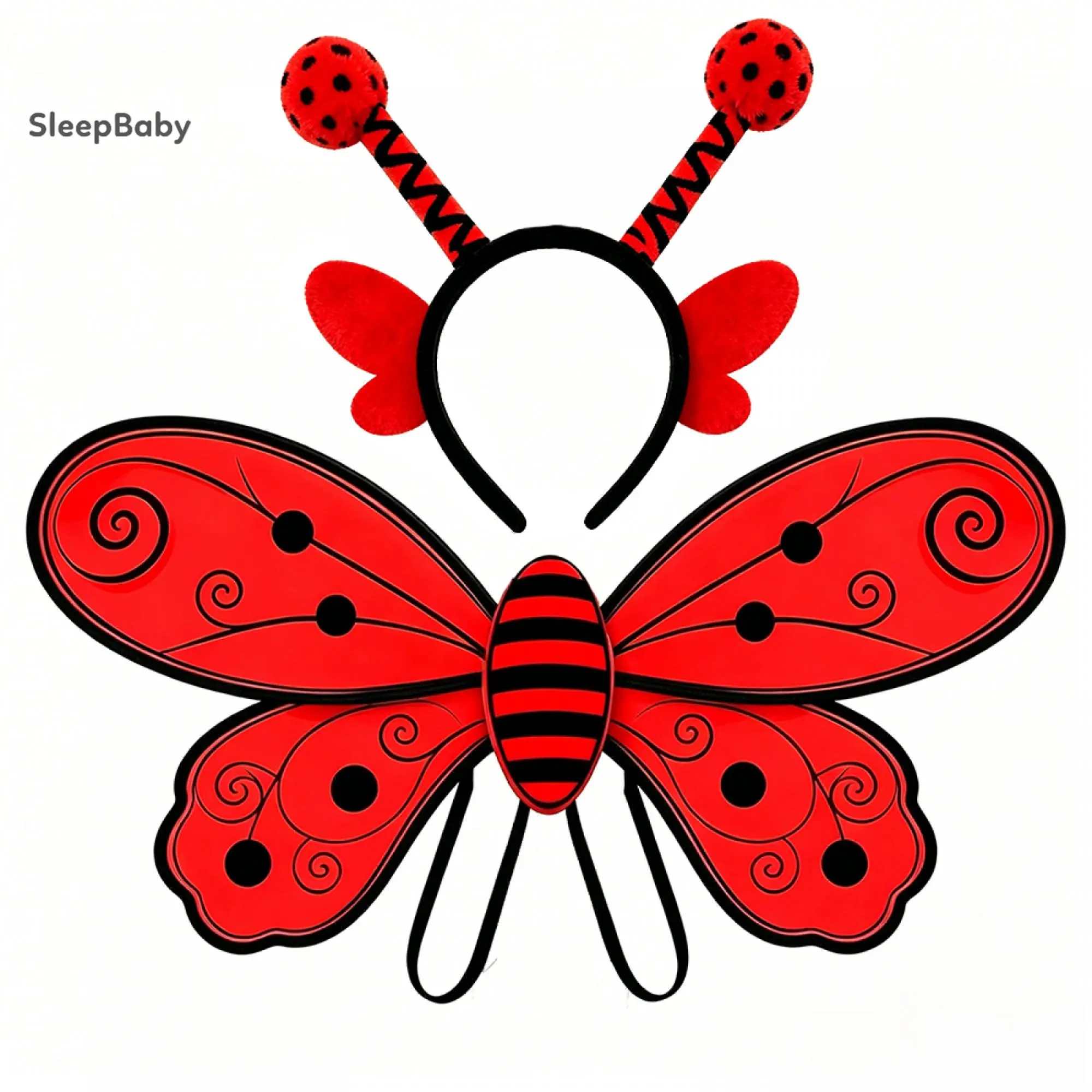 Adult Kids Bee Ladybug Costume Wings 2‑Pcs Set, Insect Cosplay Wing with Antenna Headband, Halloween Festival Dress‑Up Play Accessory Props for Boys Girls