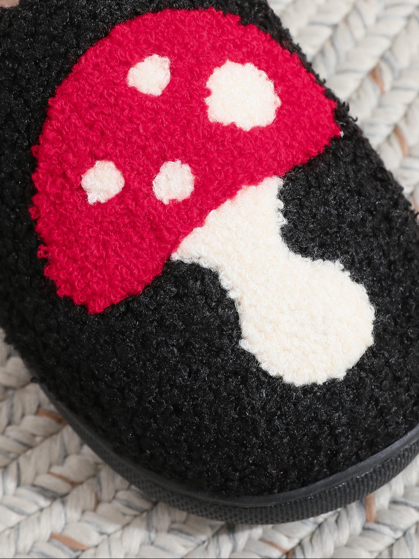 Mushroom Embroidered Plush Slippers, Creative Mushroom Design, Unisex Indoor Outdoor Warm Non-Slip Shoes, Fall Winter Gift, House Slippers