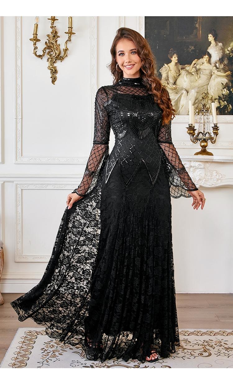 Celesmeety Spring 2026 Women's Floral Slim Fit Long Dress, Elegant Mesh Long Sleeve Formal Wear Wedding Guest Evening Gown, Fashionable and Comfortable