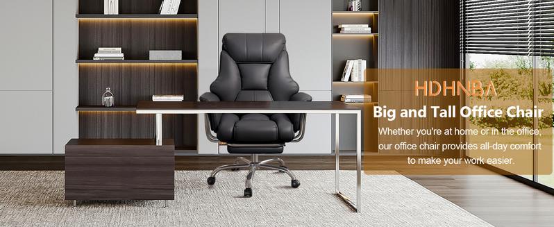 【Black Friday】Big and Tall Office Chair 550 lbs Extra Wide Leather Executive Chair with Retractable Footrest, Heavy-Duty Ergonomic Chair, Adjustable Height Computer Gaming Chairs