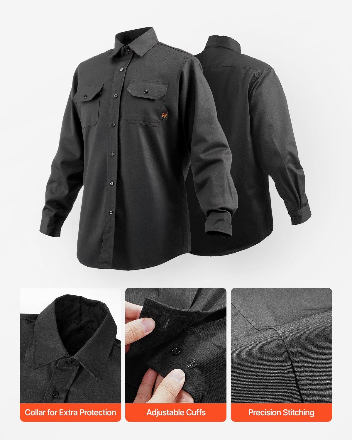 VEVOR Flame Resistant Welding Jacket, 7oz.FR Shirts for Men, Machine Washable Cotton Heat-Resistant Welding Shirt, Meets ATPV 9.2 Cal/cm² Arc Rating - XL Size