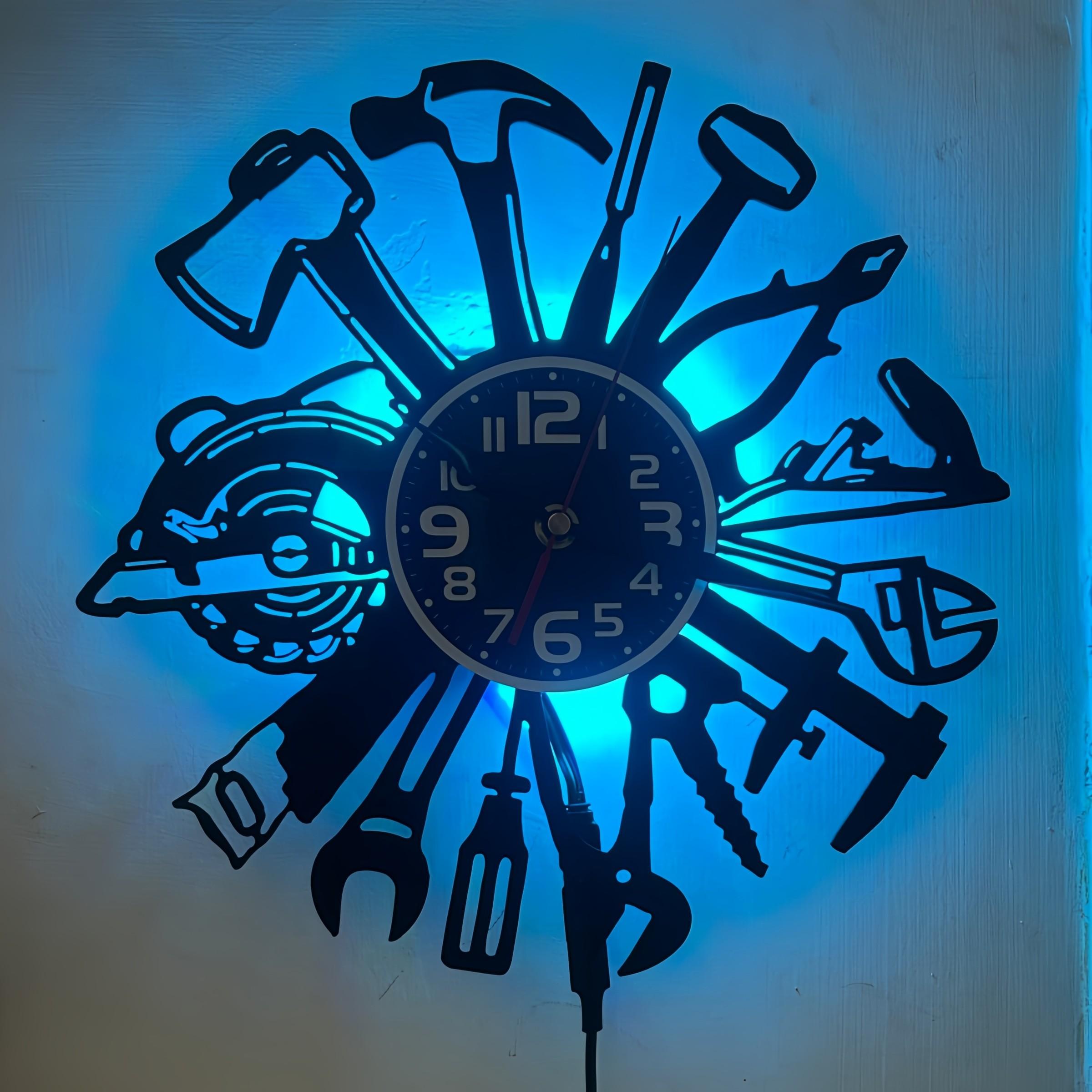 Tool-Shape LED Wall Clock, Perfect for Garage and Repair Workshop, Loved by Mechanics and DIY Enthusiasts, Quartz Movement