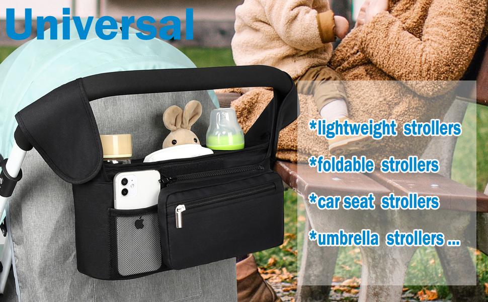 GMOX Universal Stroller Organizer Bag, Large Capacity Stroller Caddy with Insulated Cup Holders & Multi Pockets, Detachable Shoulder Strap Diaper Bag for Baby Stroller Travel Daily Use