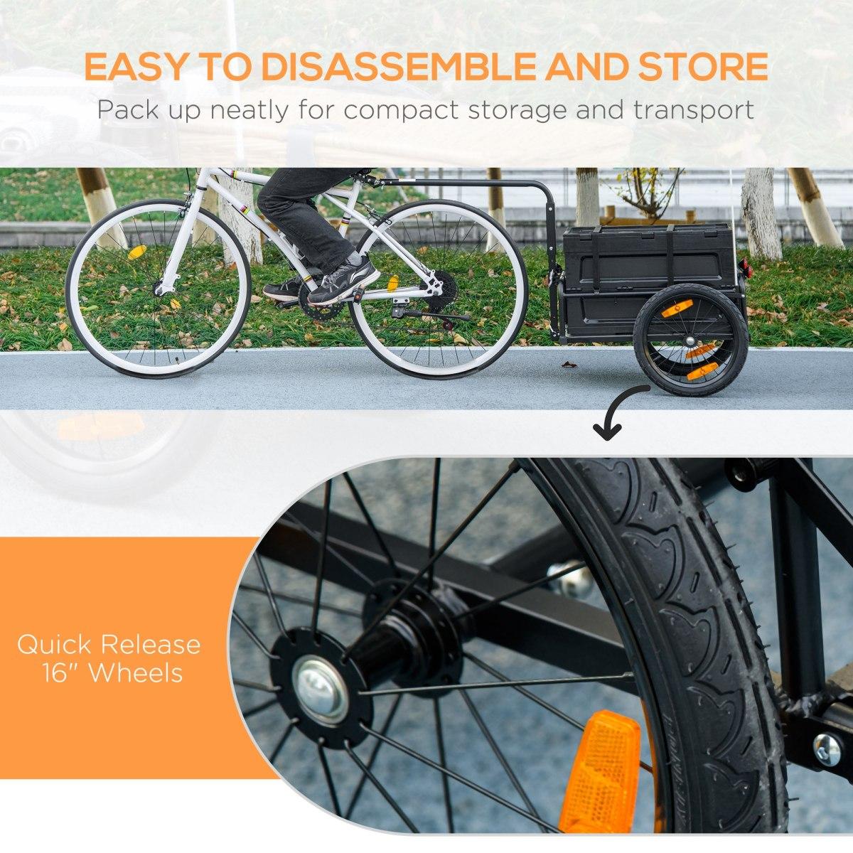 Aobtkel Aosom Adult Metal Frame Cycling Cargo Trailer - Bicycle Wagon Cart with Foldable Pack, Removable Storage Box, Quick-Release 16-Inch Wheels, Reflectors, 19-35mm Seat Posts, 26.5" L x 19" W x 10.25" H (No Bottom)
