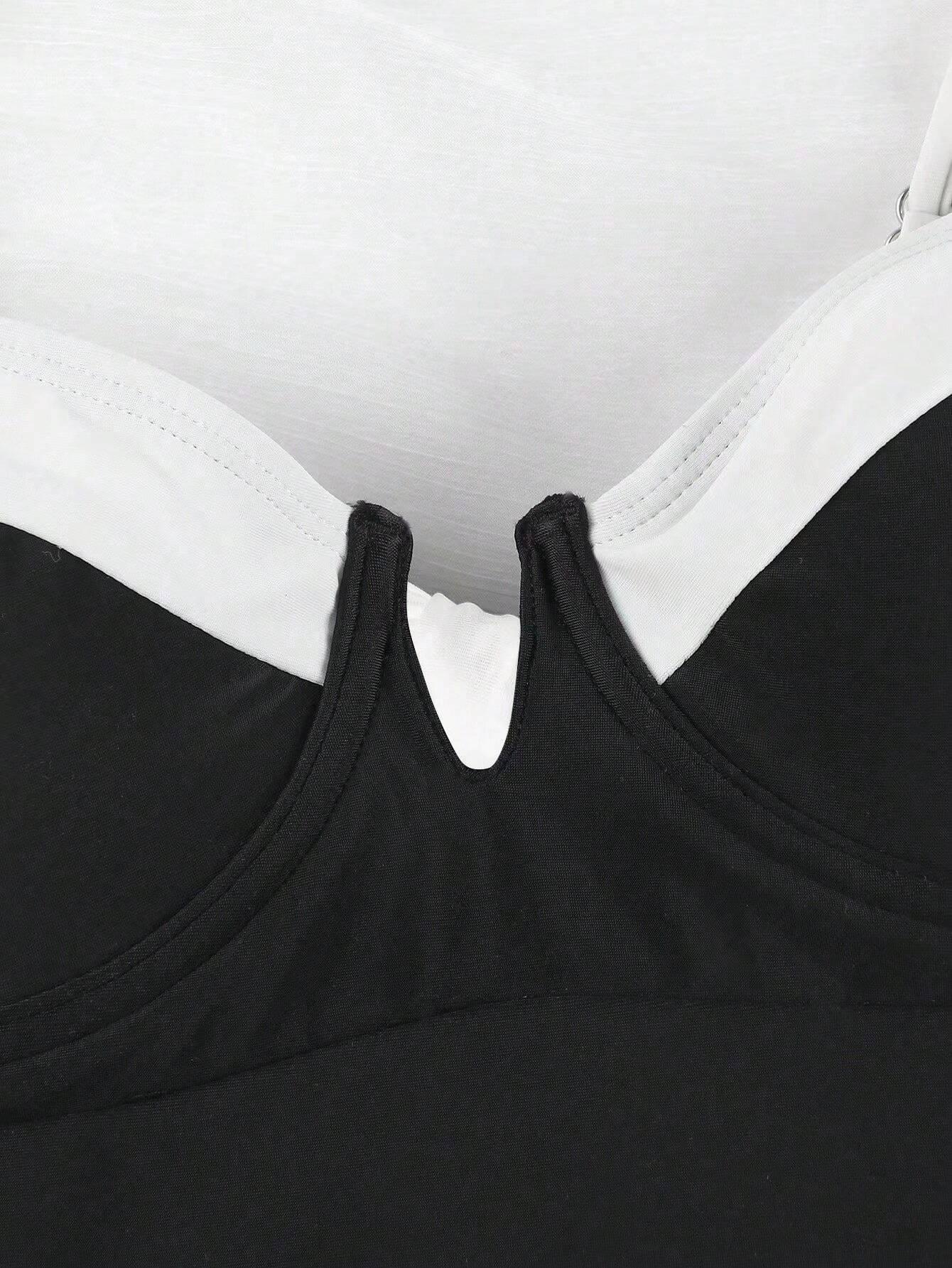 Stylish Black - and - White Contrast One - Piece Swimsuit