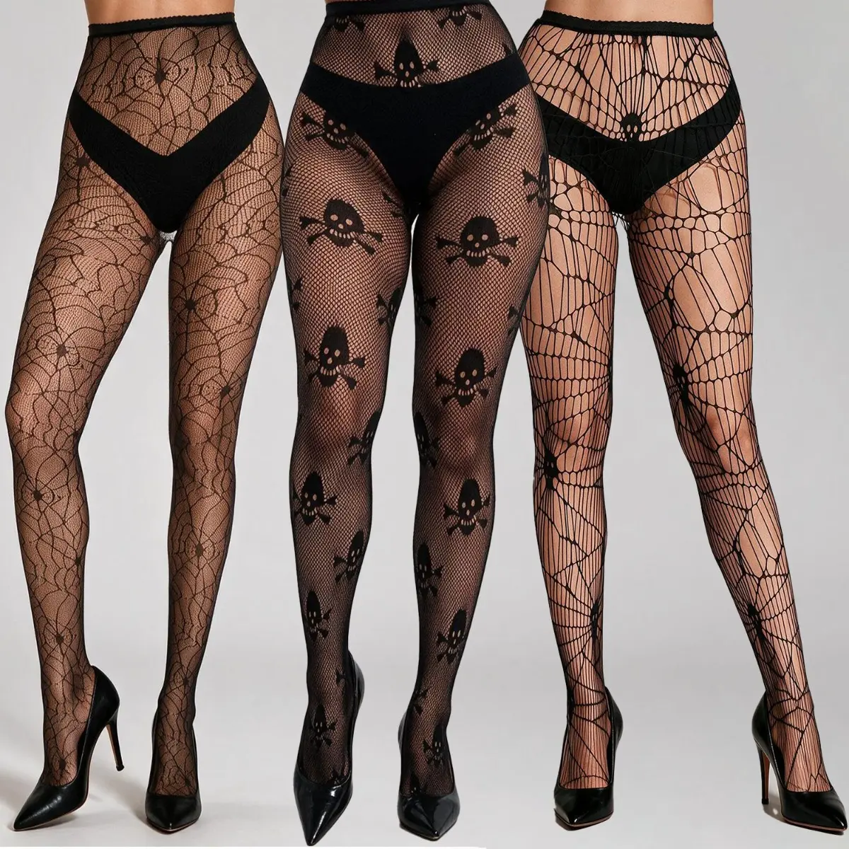 3 Pairs Women’s Halloween Fishnet Tights Set, Spider Web and Bat Pattern Pantyhose, Perfect for Party Looks, Stylish and Comfortable