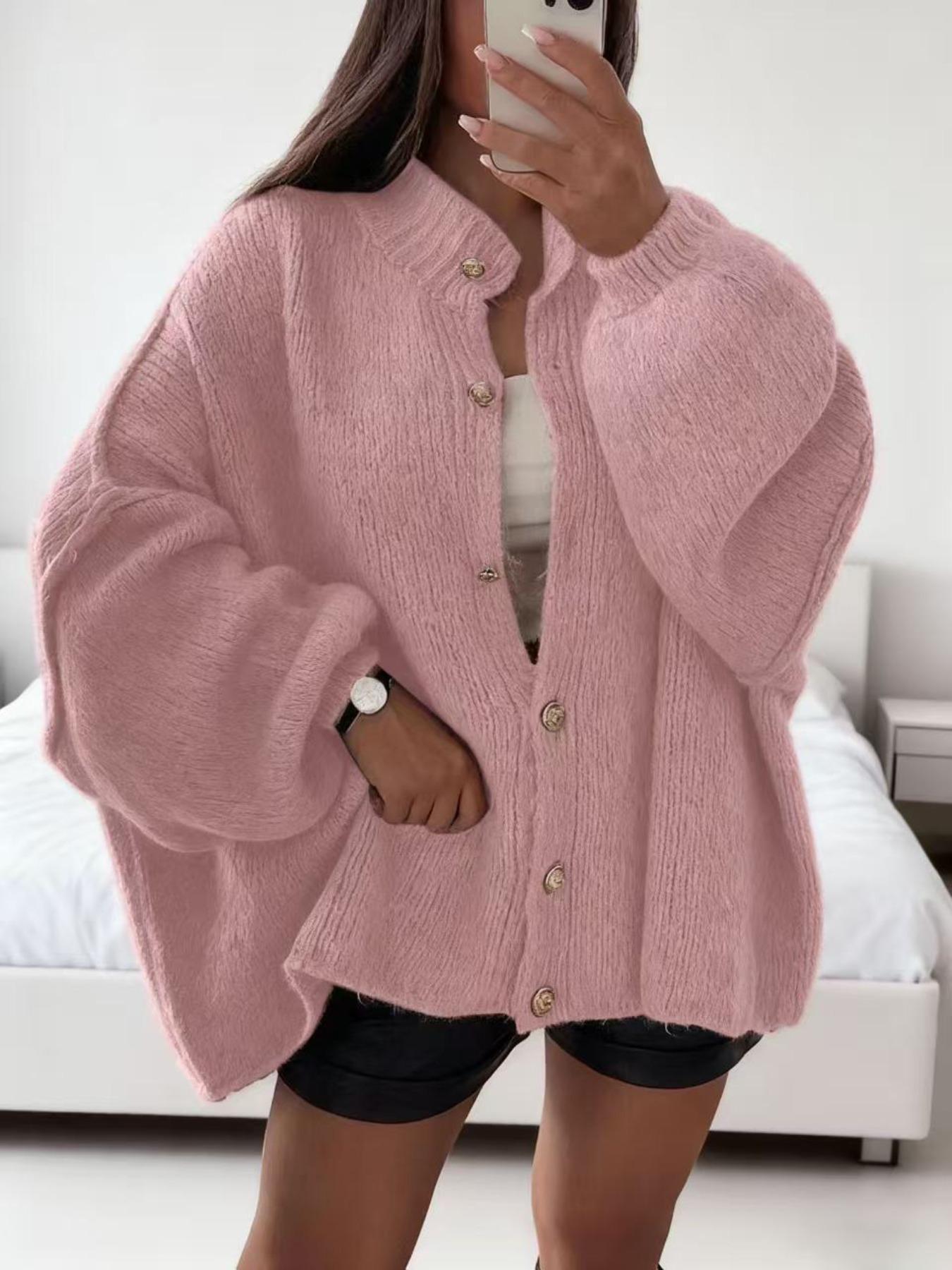 Women's New Arrival Fashion Womenswear Fall Winter Knit Cardigan, Simple Versatile Loose Fit Long Sleeve Knitted Sweater with Metal Buttons Knitwear Tops