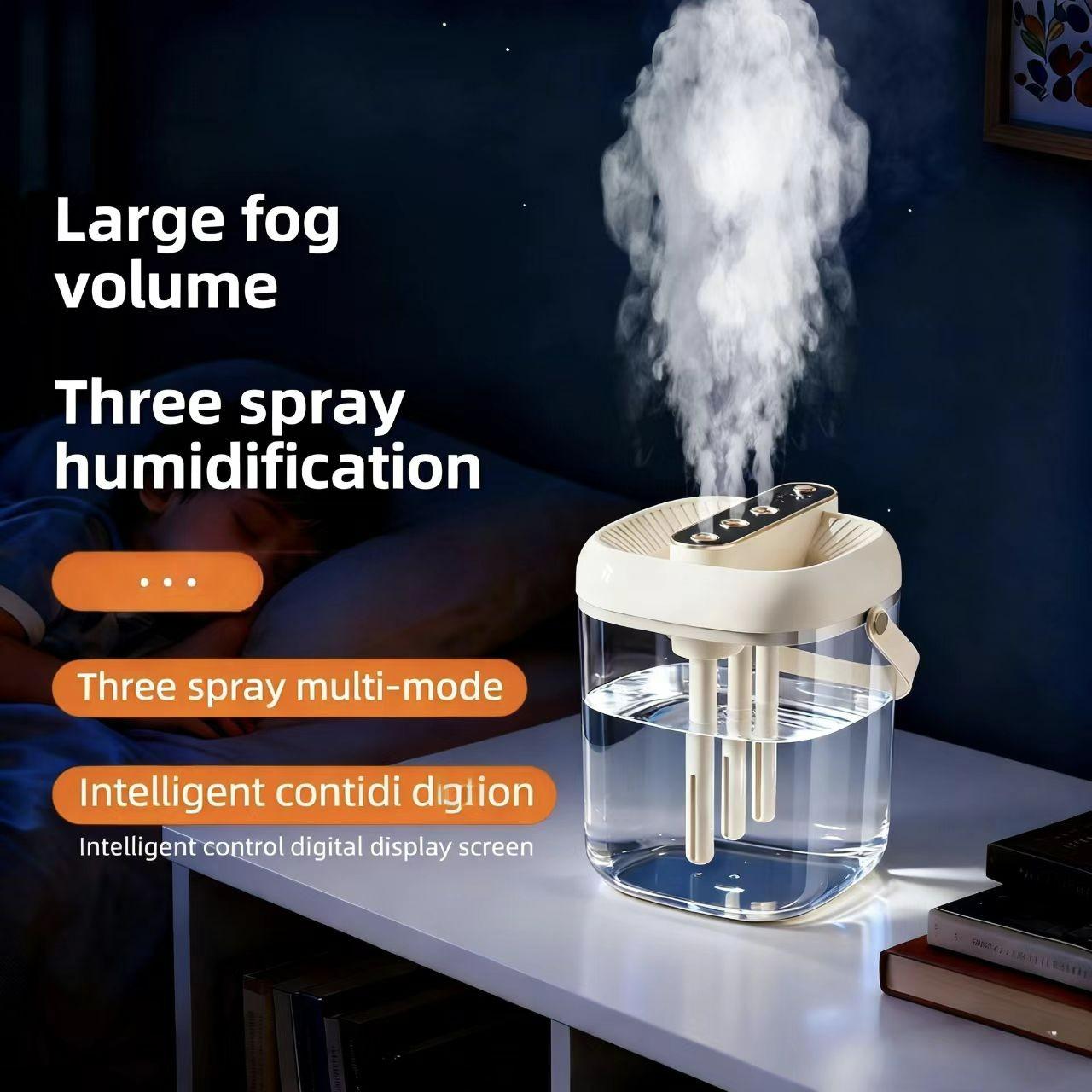 2L Large Capacity Humidifier with Three Spray Nozzles, Smart Display, Ai Moisture Control, Quiet Operation, Ideal for Living Room, Bedroom, Office