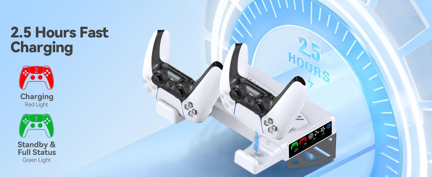 BASIC SUPPLY PS5/Slim/Pro Wall Mount Kit with Cooling Fan & Charging Station, Charging Dock, PS5 Shelf Floating Mount for All PlayStation 5/Slim/Pro Disc & Digital Console, PS5 Wall Bracket Behind TV, PS5 Pro Accessories