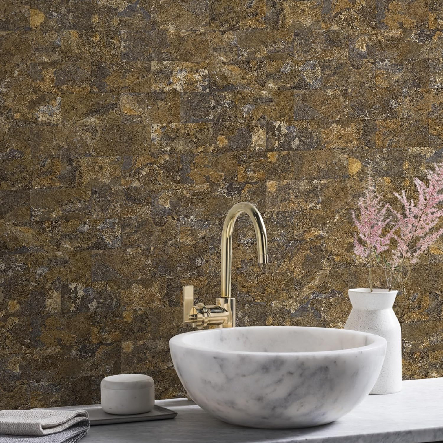 Vamos Tile 100-Pieces Peel and Stick Backsplash, 3" x 6" PVC Aluminium Wall Tile, Stick on Backsplash for Kitchen/Bathroom/Fireplace, Home Modern