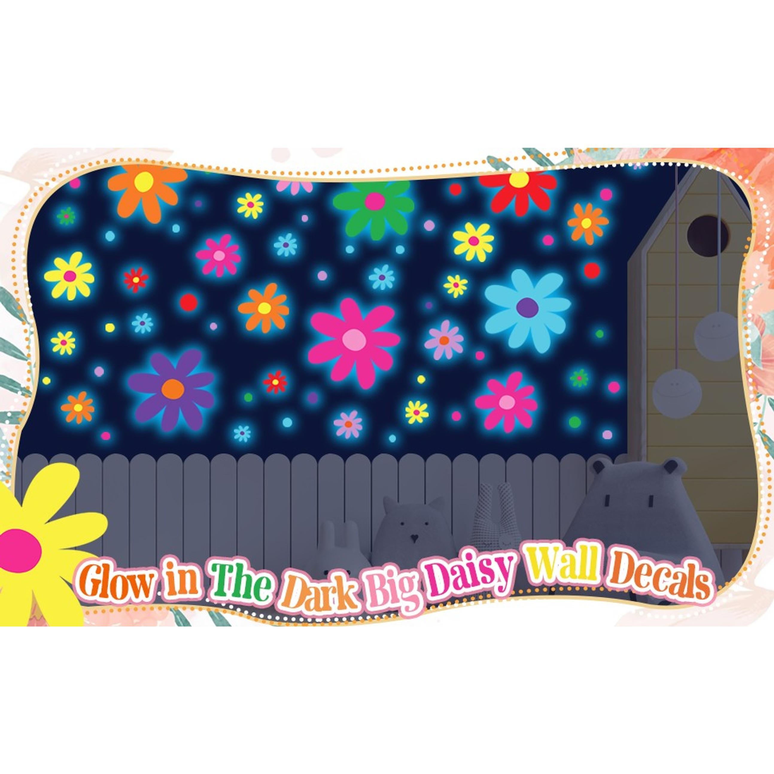 Glow in The Dark Daisy Wall Decals, Luminous Colorful Removable Self-Adhesive Boho Flower Stickers for Girls Bedroom Kids Nursery Living Room DecorGift