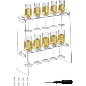 2 Tier Acrylic Champagne Flute Holder Stand for Party with 10 Slots, Countertop Champagne Glass Holder Stand Fit up to 8oz Champagne Flutes(Glasses Not included)