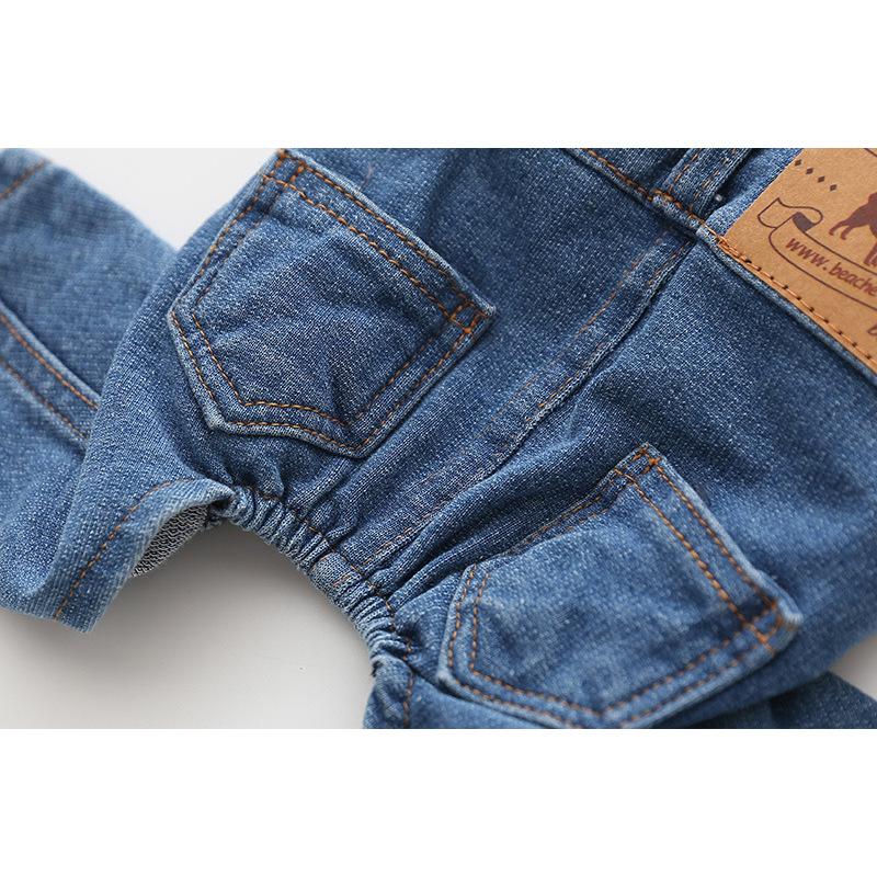 Vintage Denim Dog Jumpsuits - Washed, Stretchy, Skin-Friendly Overalls with Adjustable Straps, Free Movement Design, 1-Piece Suspender Pants for Small-Medium Dogs’ Daily Walking