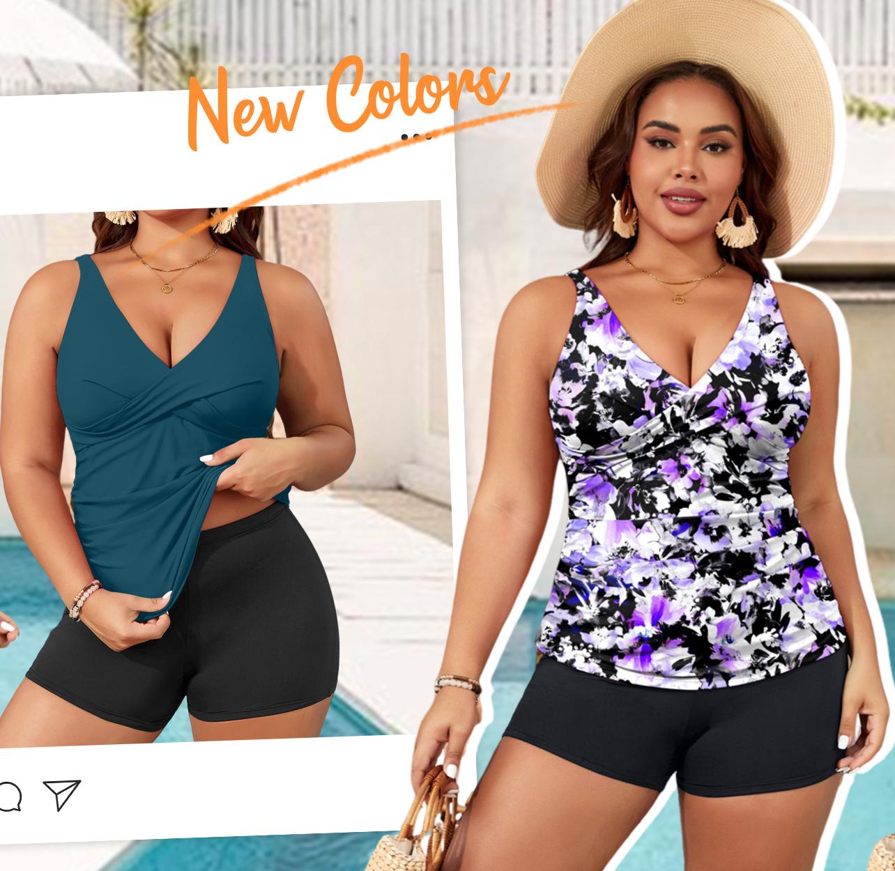 Aqua Eve Plus Size Tankini with Shorts Two Piece Swimsuits Tummy Control Bathing Suits for Women