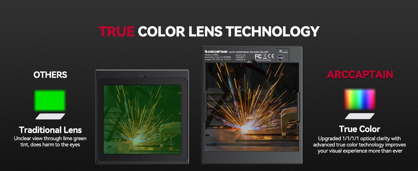 ARCCAPTAIN Auto Darkening Welding Helmet with 180° Panoramic Side View, 1/1/1/1 True Color Large Viewing Welding Hood with 4 Sensors, Solar Powered, Wide Shade for WELD CUT GRIND Black Friday and Cyber Monday Deal, Thanksgiving/Christmas Gifts for Men/Dad