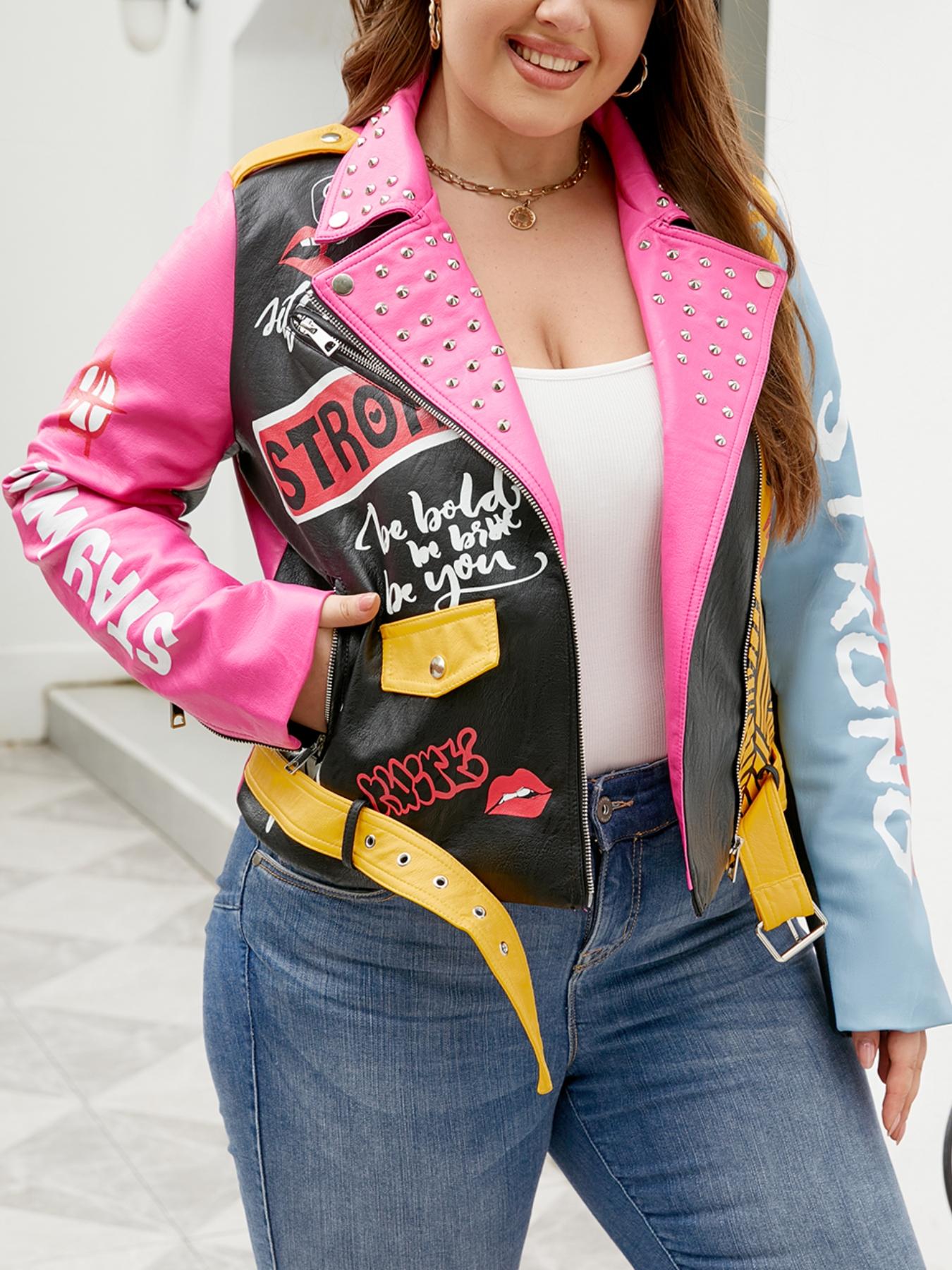 Women's PU Leather Jacket, Casual Fitted Jacket, Street Style Fitted Coat for All Seasons, Fall Winter Spring Outwear with Belt Included