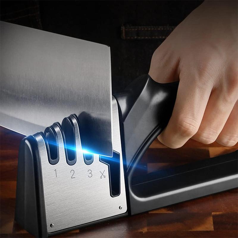 4 in 1 Knife & Scissors Sharpener, 1 Count 4 Stage Knife Sharpener, Kitchen Knife Scissor Sharpener, Manual Knife Sharpening Tool with Handle