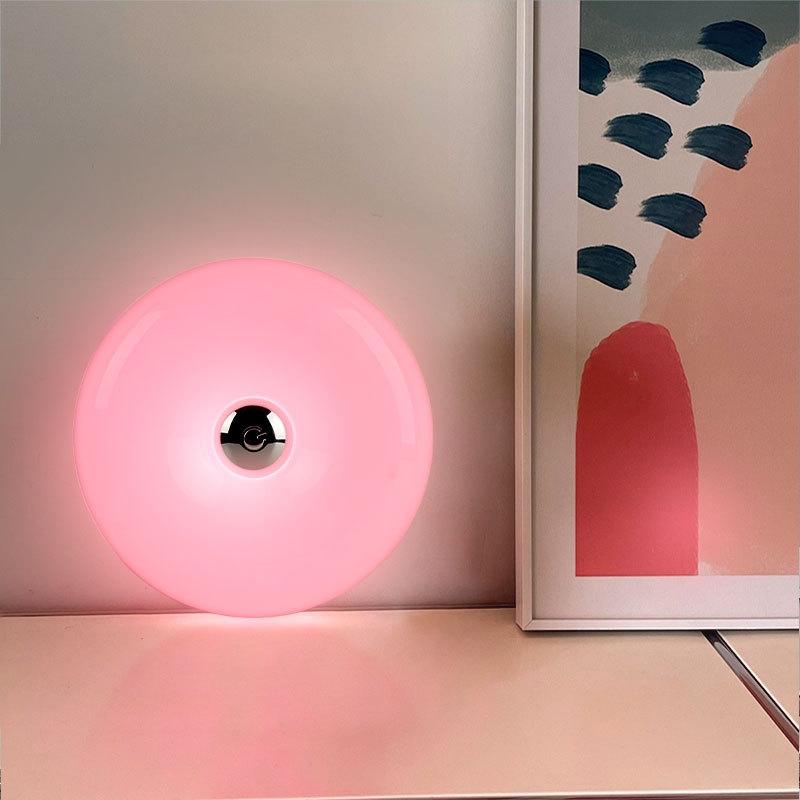 Modern Minimalist Donut Table Lamp, Rechargeable Three-Tone Dimmable RGB Wall Light, Bedroom Bedside Desk Hallway Ambiance Nightlight