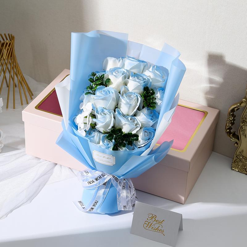 Artificial Rose Gift Box, 1 Count 18 Roses Artificial Flower Bouquet, Fake Flower Bouquet, Birthday Gift for Girlfriend, Wedding Anniversary Gift