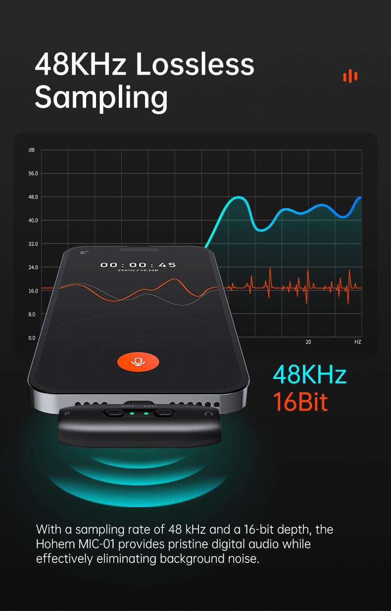 hohem MIC-01 Wireless Lavalier Microphone, DSP Noise Cancellation, 20-Hours Battery, Wireless Mircophone for Android, PC, Camera, Interview, Vlogs (2 TX + 1 RX + Charging Case),Perfect with hohem iSteady M6/ MT2/ Mobile+/Android/ Iphone 17 series