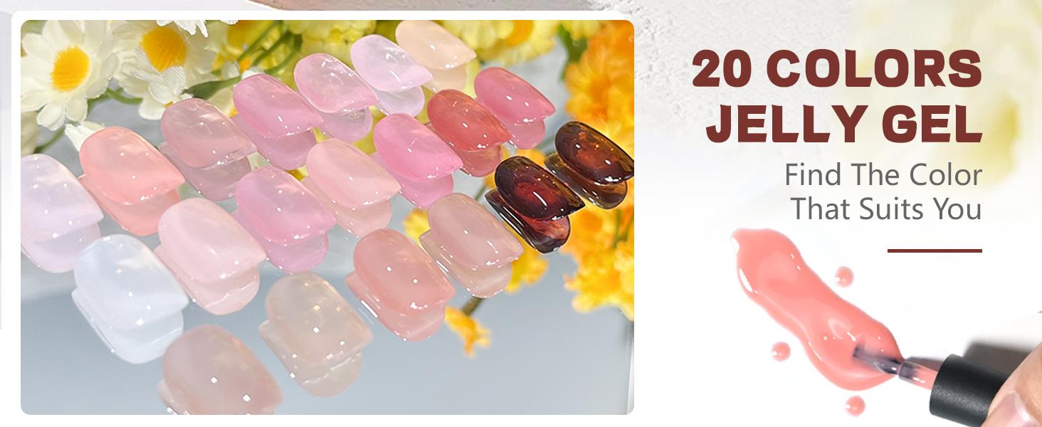 JODSONE 23PCS Gel Nail Polish Set Jelly Color Natural and Elegant Long Lasting Suitable for Home and Salon Salon JODSONE 23PCS Gel Nail Polish Set Jelly Color Natural and Elegant Long Lasting Suitable for Home and Salon Salon