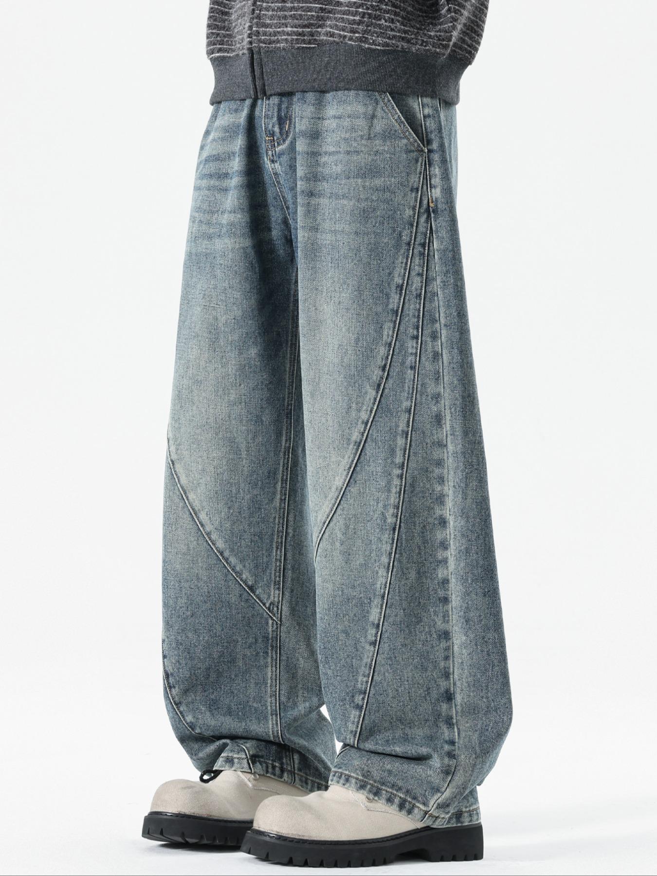 Men's Retro Washed Denim Jeans, Long Loose-Fit Y2K Street Style, All-Season Zipper Fly Pants, Perfect Gift for Boyfriend/husband