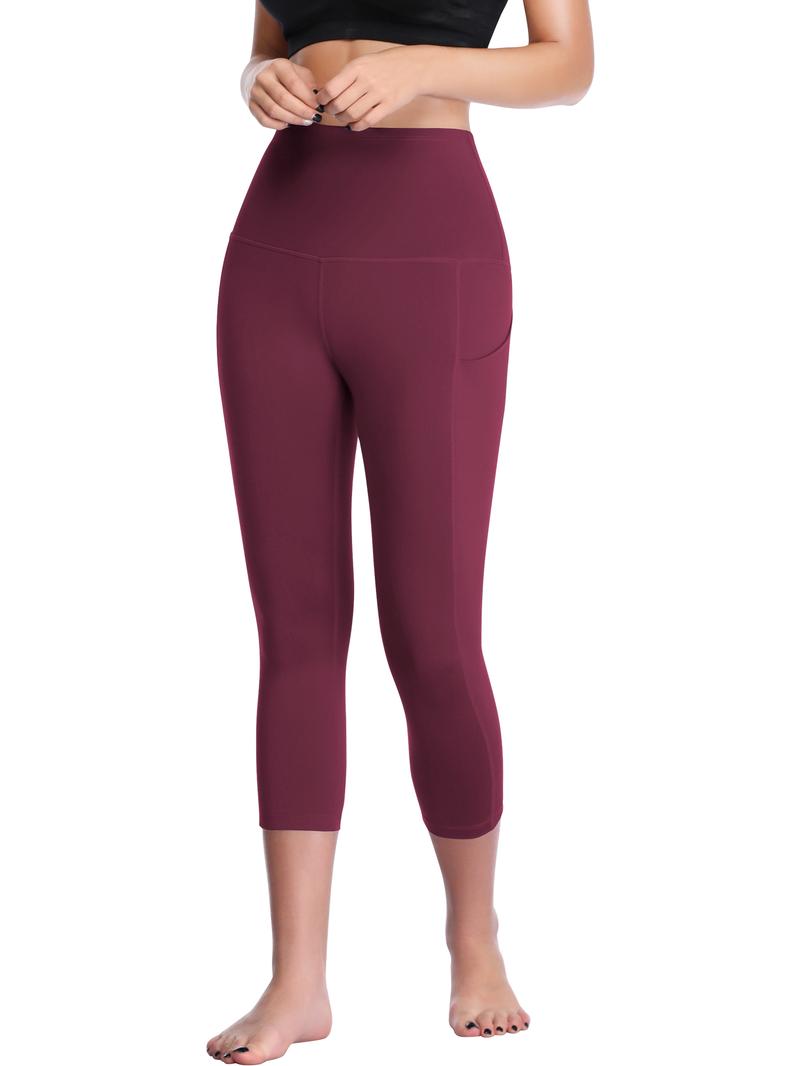 CADMUS 3 Pack Womens High Waist Workout Legging Capris for Yoga w Side Pockets