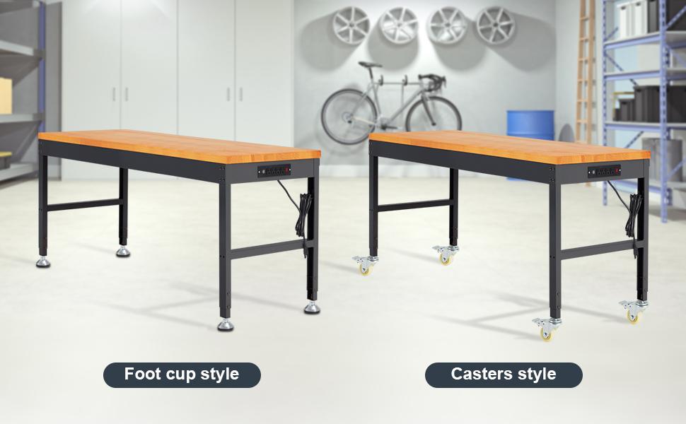 Height Adjustable Workbench with Wheels 60" 2000 Lbs Capacity Solid Wood Work Station Heavy-Duty Rolling Work Tables for Garage Party Shop Office